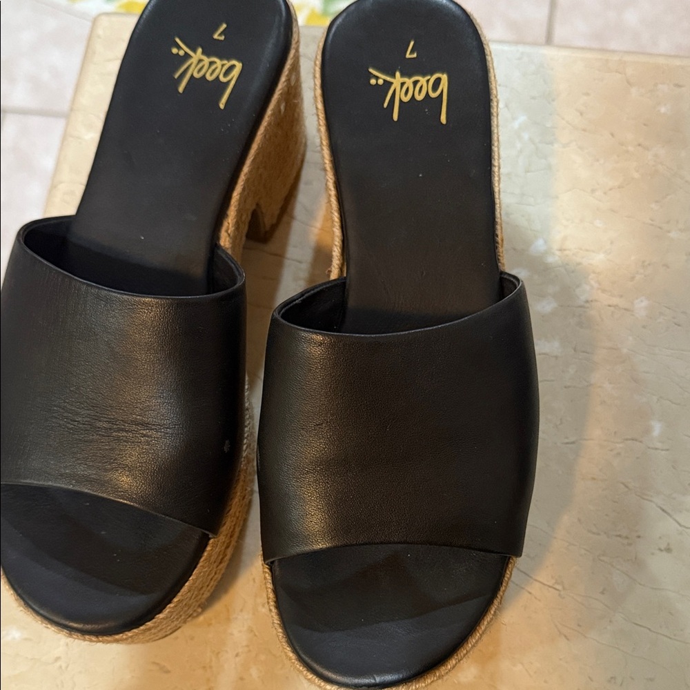 beek Black Leather Platform Sandals